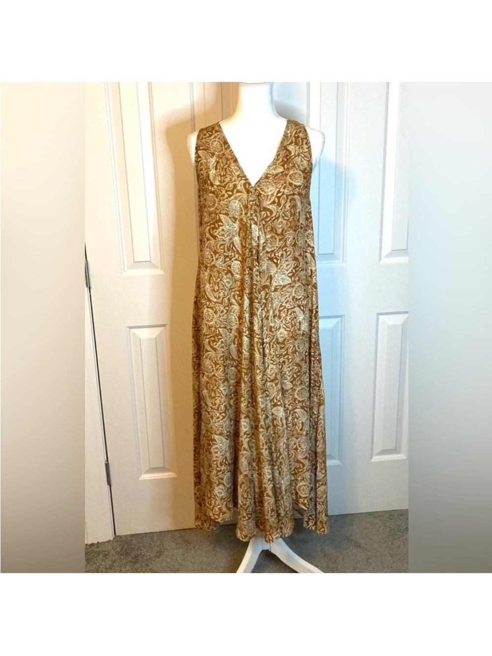 Natalie Martin Burnt Orange Floral Print 100% Silk Maggie Dress Size M/L